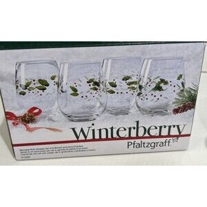 Vintage Pfaltzgraff Winterberry Christmas Stemless Wine Glasses Set of 4